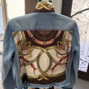 Denim Jacket with Scarf Print Back